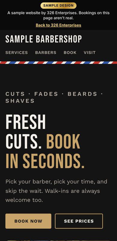 Barbershop sample site on a phone